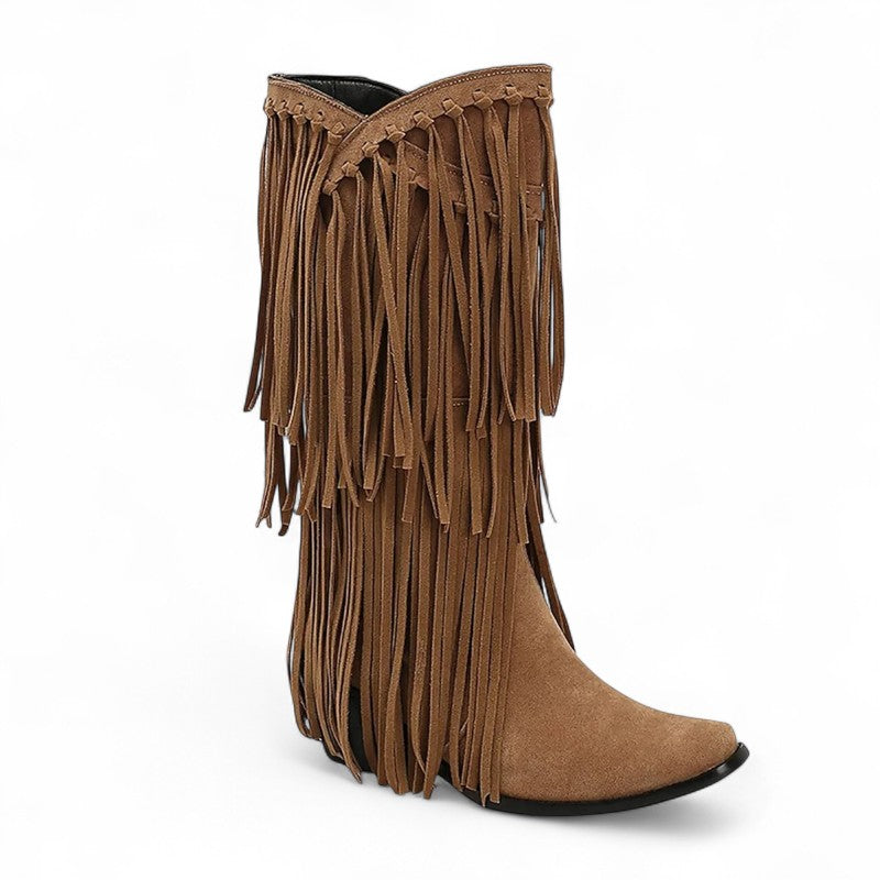 Ela - Bota Campera Media-alta Estilo Cowboy de Flecos