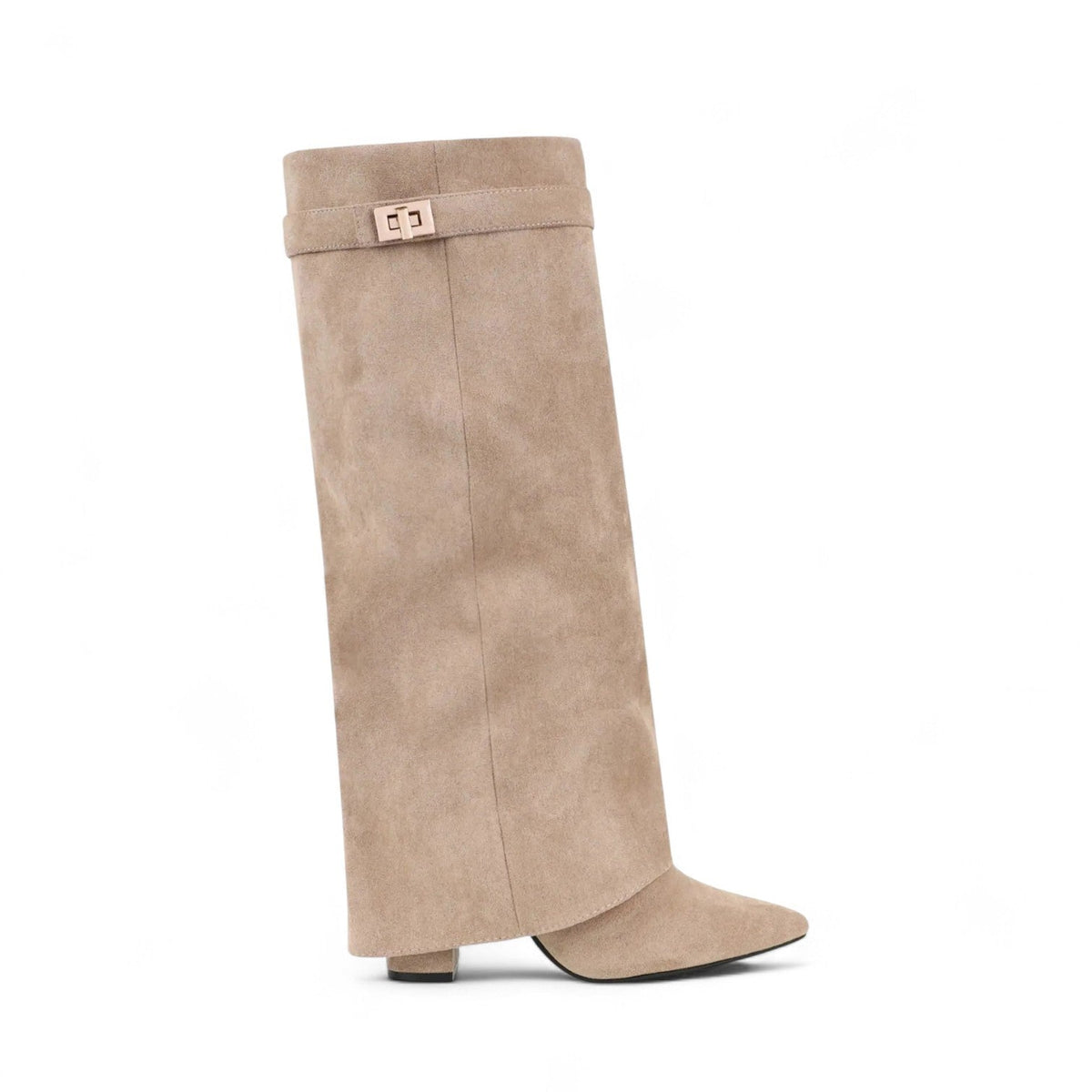 KAEL - Botas Altas de Ante Sintético de Dobladillo
