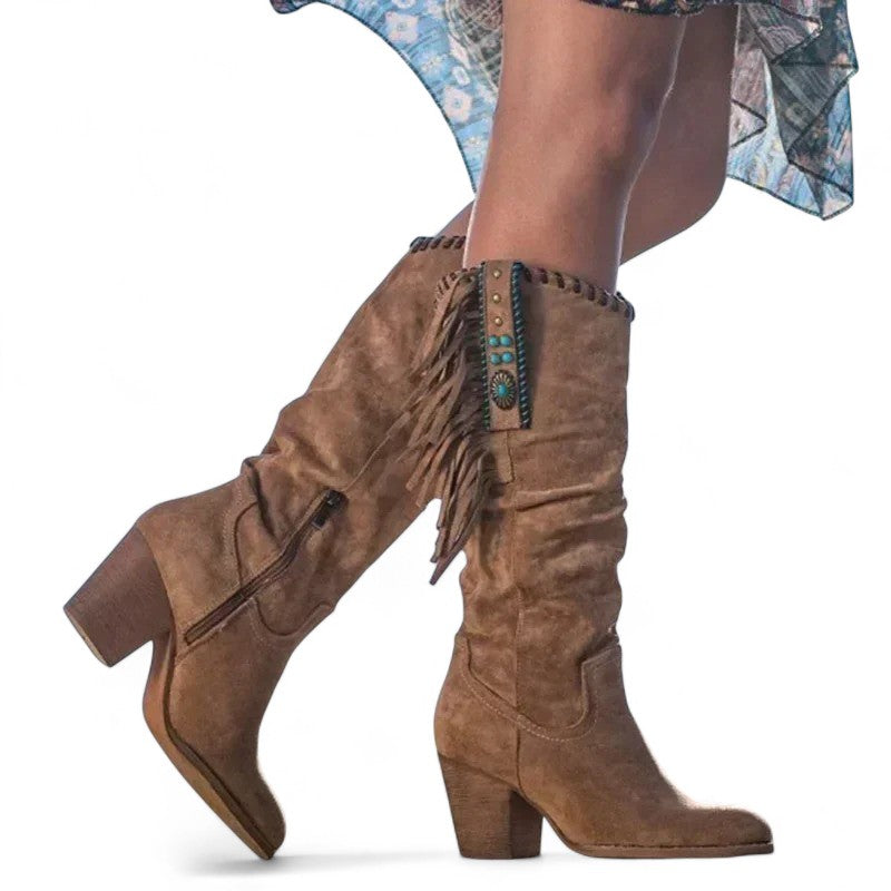 Barbara - Bota Campera de Tela de Fleco