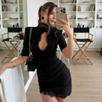 Jenny Vestido Mini Entallado de Encaje con Aberturas