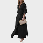 Jeanette | Long Linen Dress With V-Neck