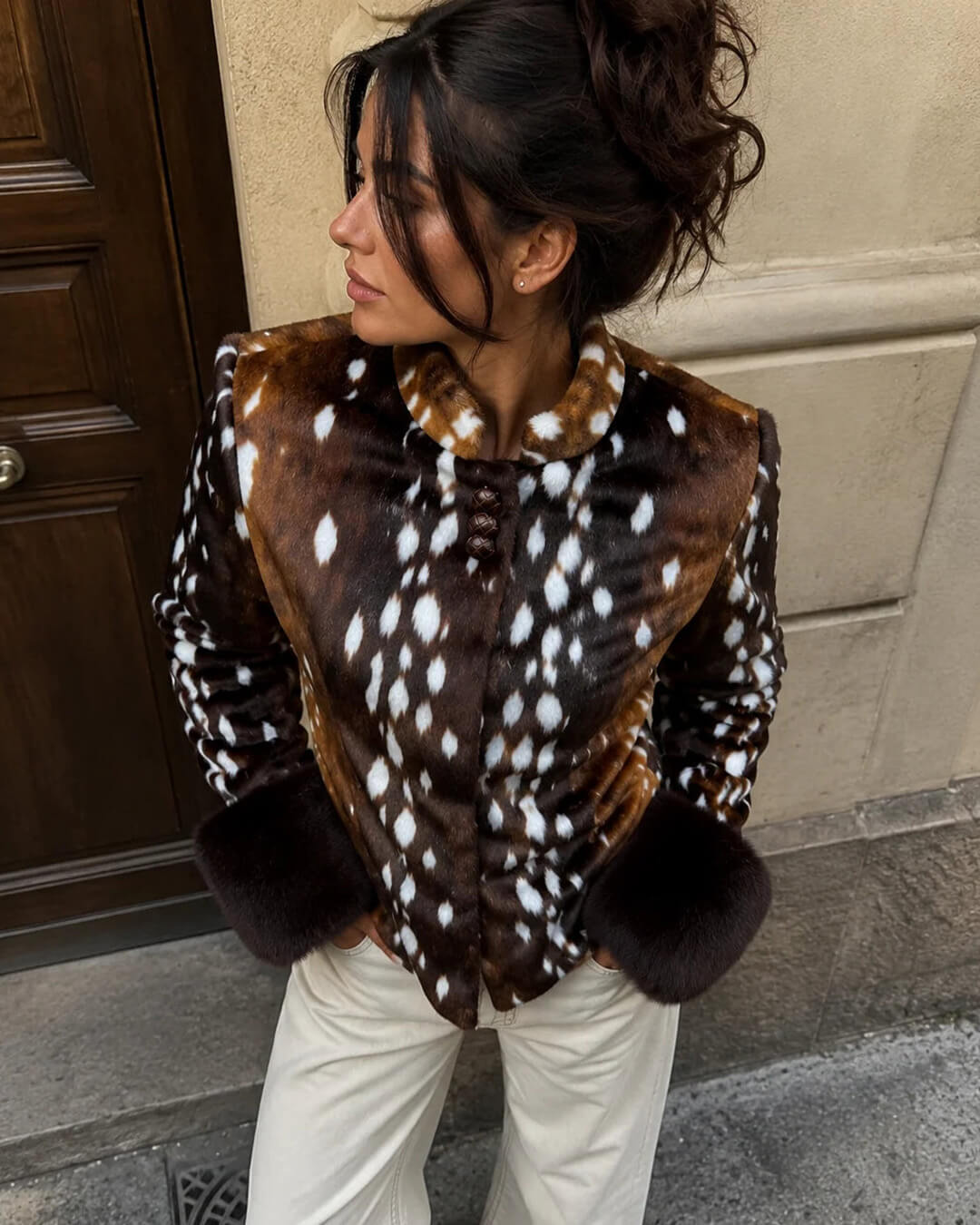 Julia chaqueta Bambi de piel sintética con cuello alto