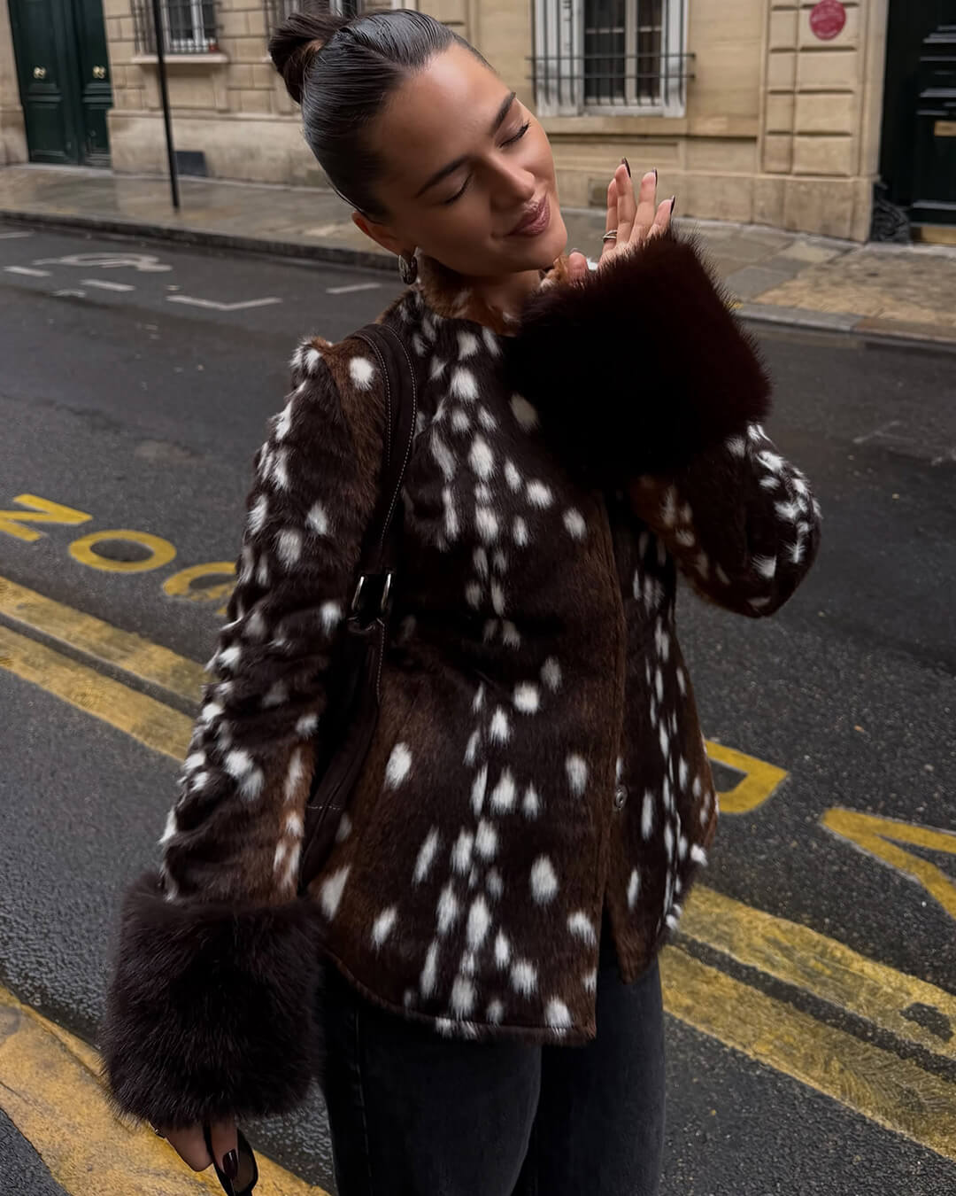 Julia chaqueta Bambi de piel sintética con cuello alto