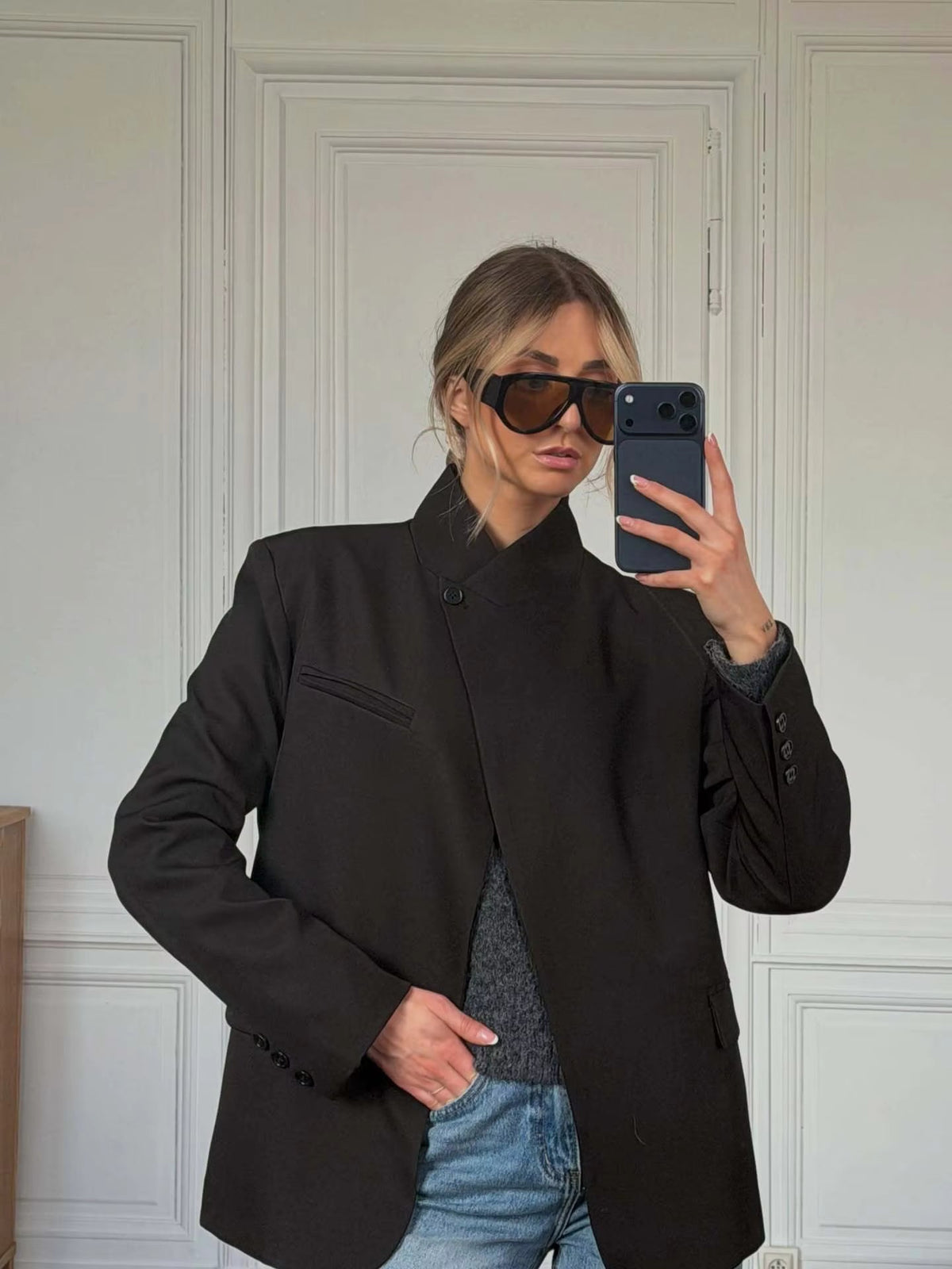 Blazer Katie de cuadros con cuello alto