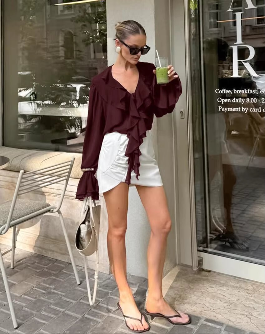 Linda Blusa con Lazo y Volantes