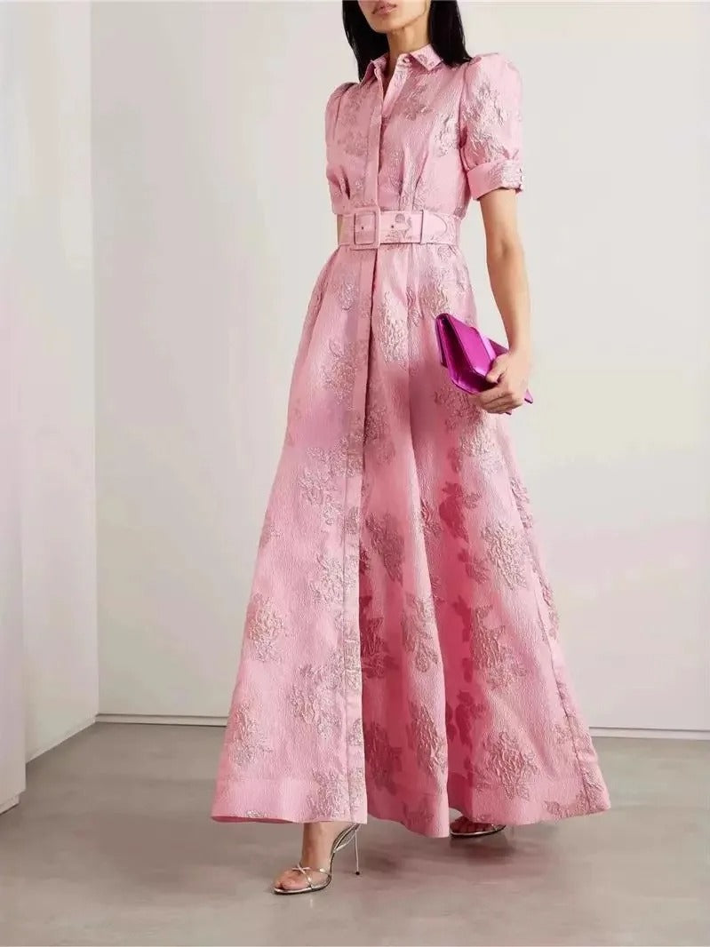 Amanda | Vestido Largo Elegante Rosa Bordado - OSMARA Fashion