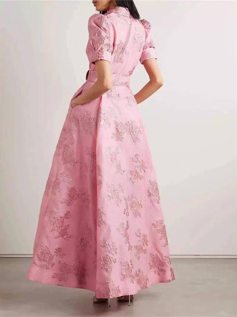Amanda | Vestido Largo Elegante Rosa Bordado - OSMARA Fashion - vista 2