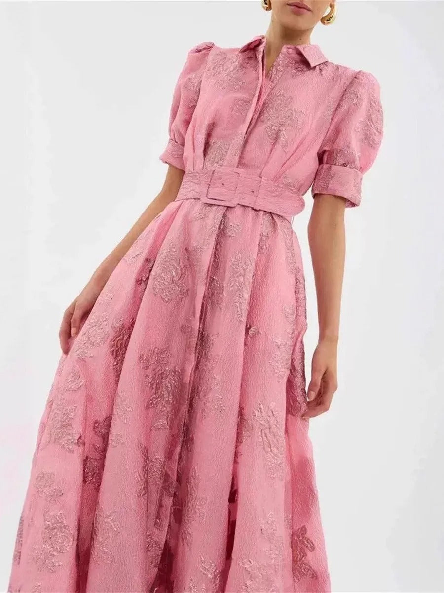 Amanda | Vestido Largo Elegante Rosa Bordado - OSMARA Fashion - vista 3