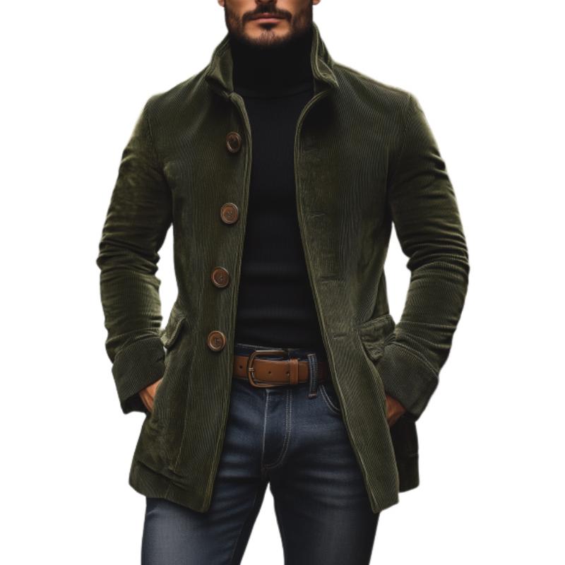 Abrigo elegante para hombre – corte entallado, cuello alto y bolsillos laterales