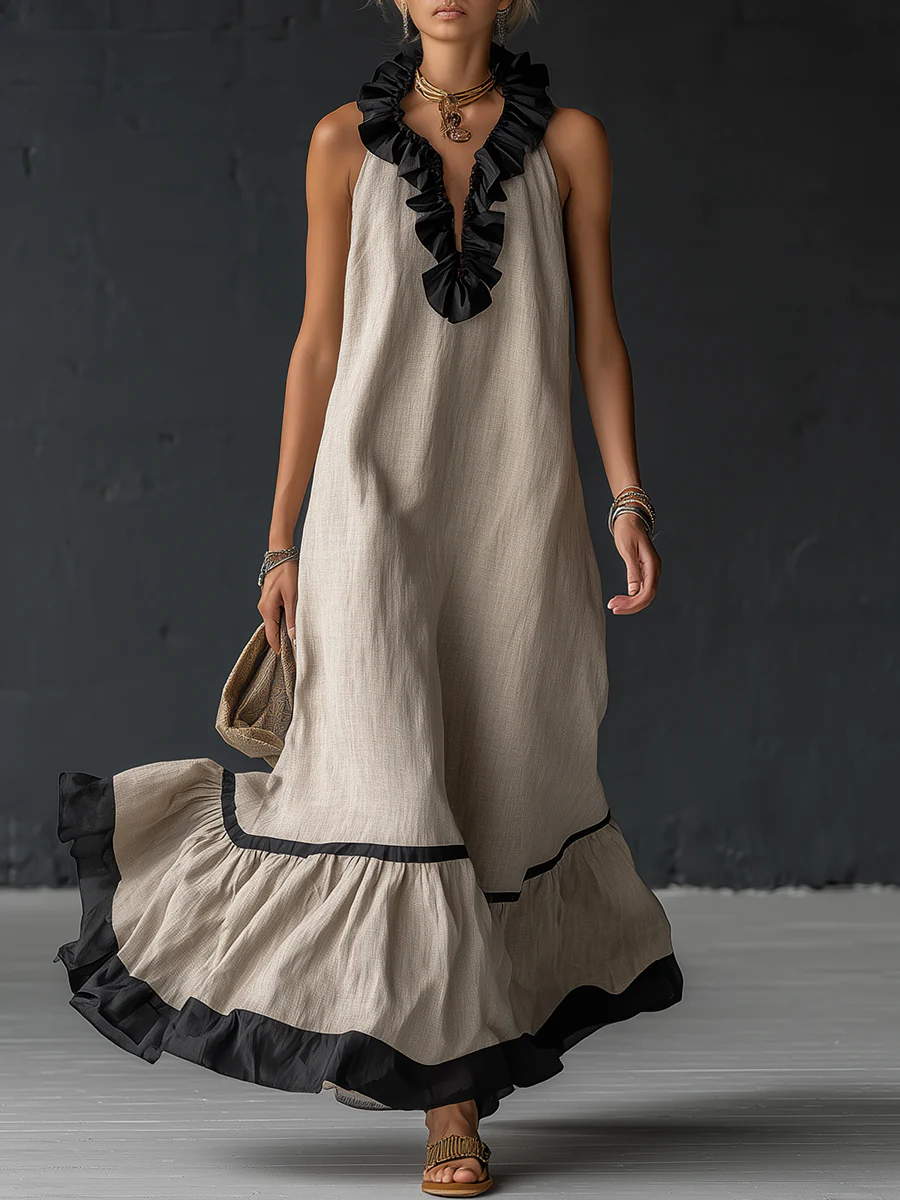 Sofia | Robe longue volantée bicolore