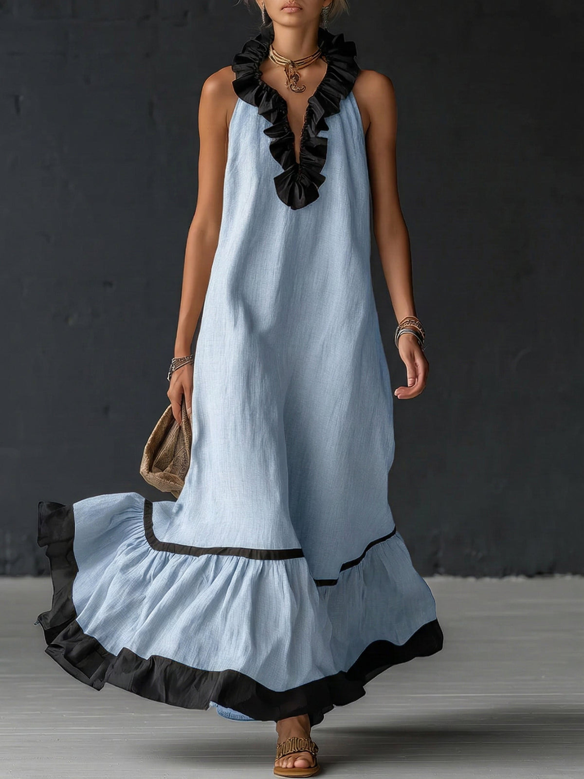 Sofia | Robe longue volantée bicolore
