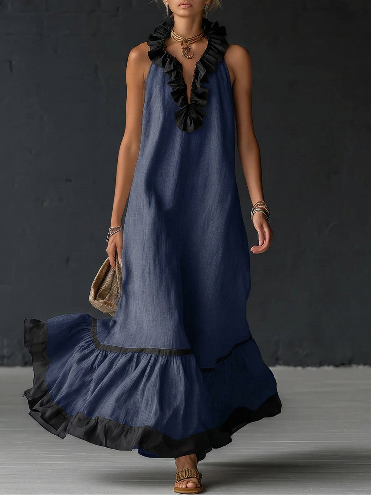 Sofia | Robe longue volantée bicolore