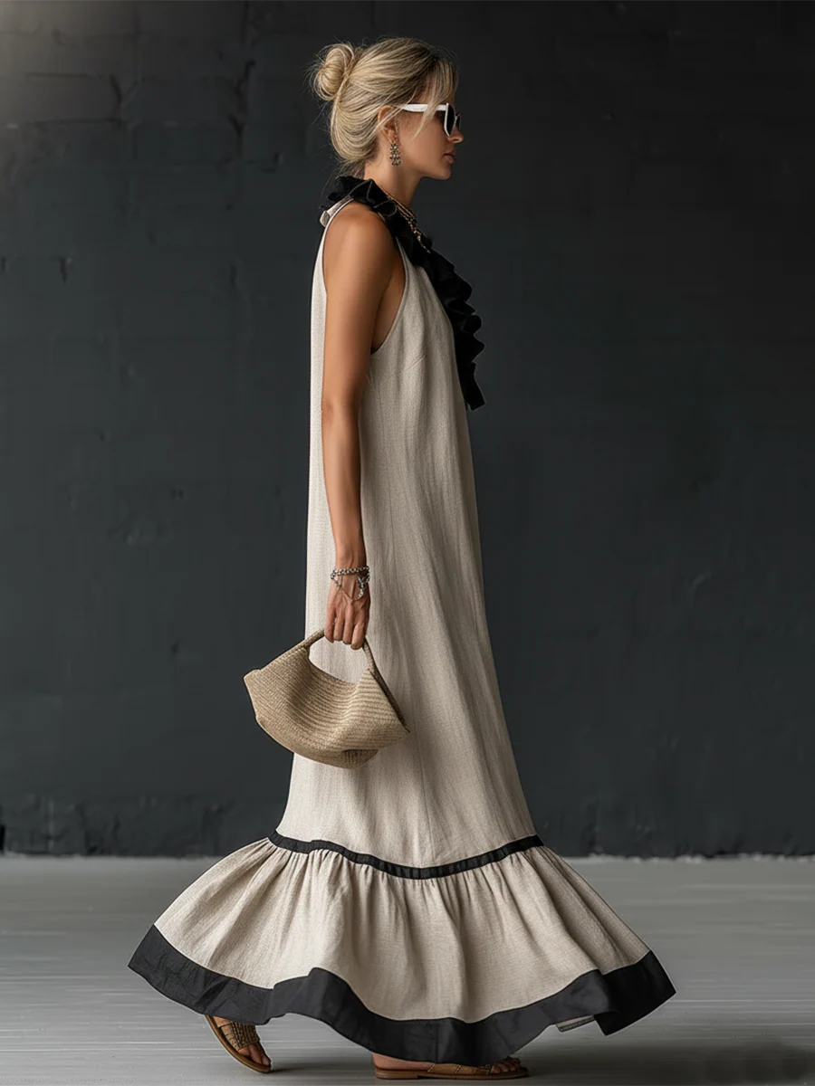 Sofia | Robe longue volantée bicolore