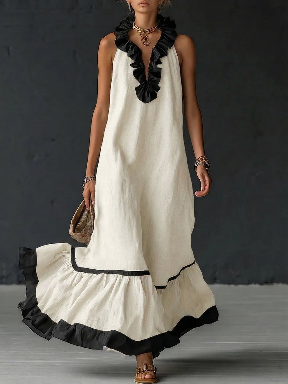 Sofia | Robe longue volantée bicolore