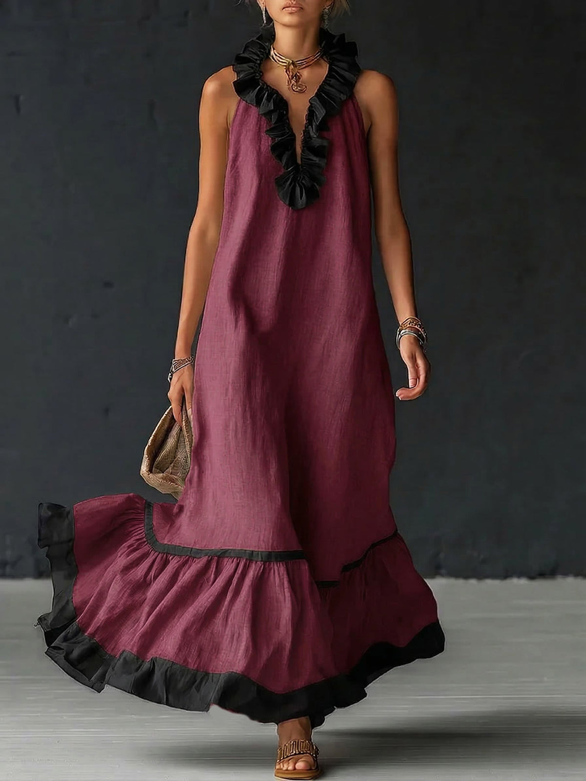 Sofia | Robe longue volantée bicolore
