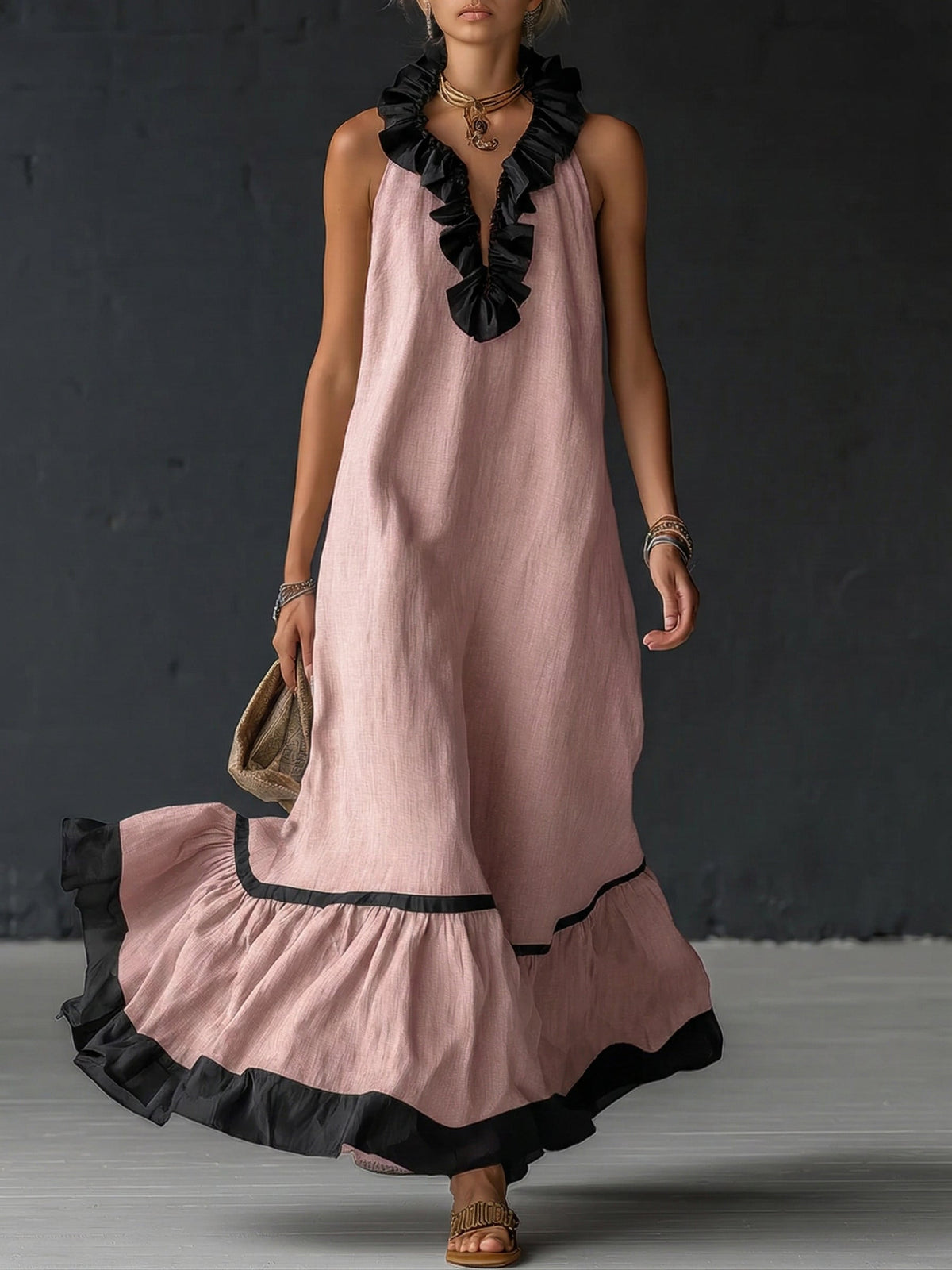 Sofia | Robe longue volantée bicolore