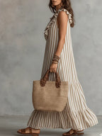 Isabel | Robe en coton rayée avec volants à l'encolure