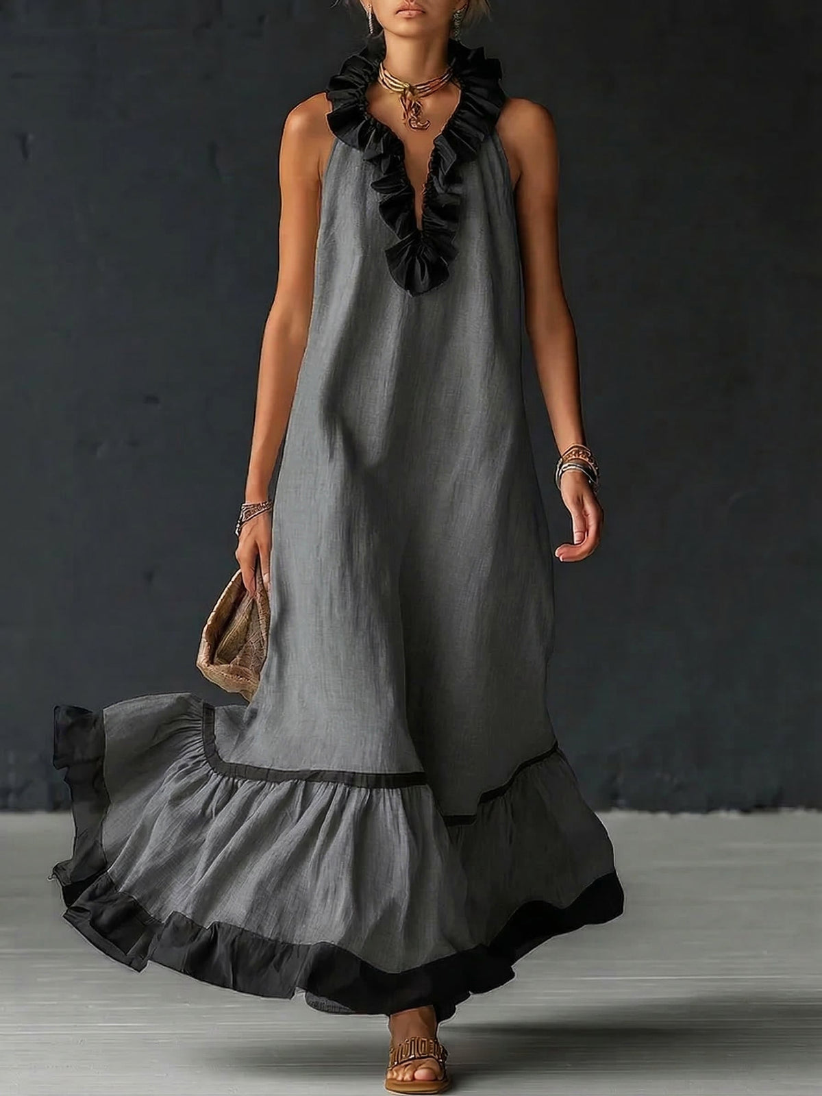 Sofia | Robe longue volantée bicolore