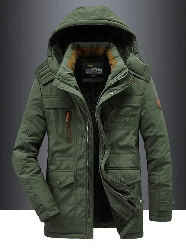 Parka Invernal Elegante para Hombre - Chaqueta Caliente con Capucha Estilo Militar