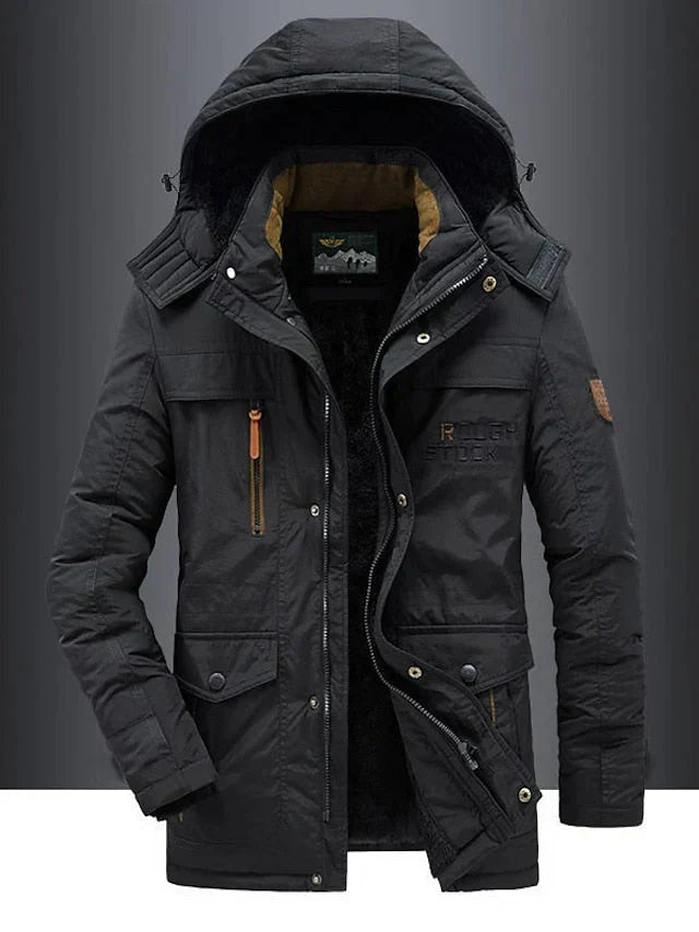 Parka Invernal Elegante para Hombre - Chaqueta Caliente con Capucha Estilo Militar