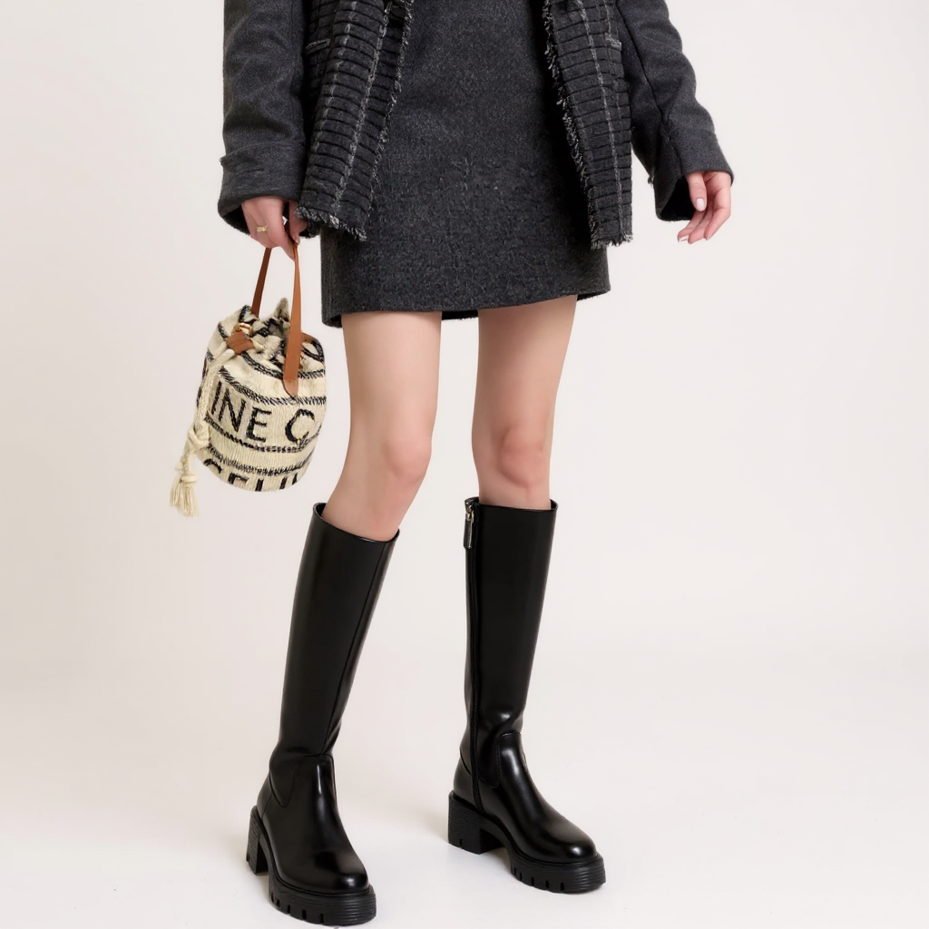 Dalyne - Botas de Montar Mujer Negras Lisos y Elegantes
