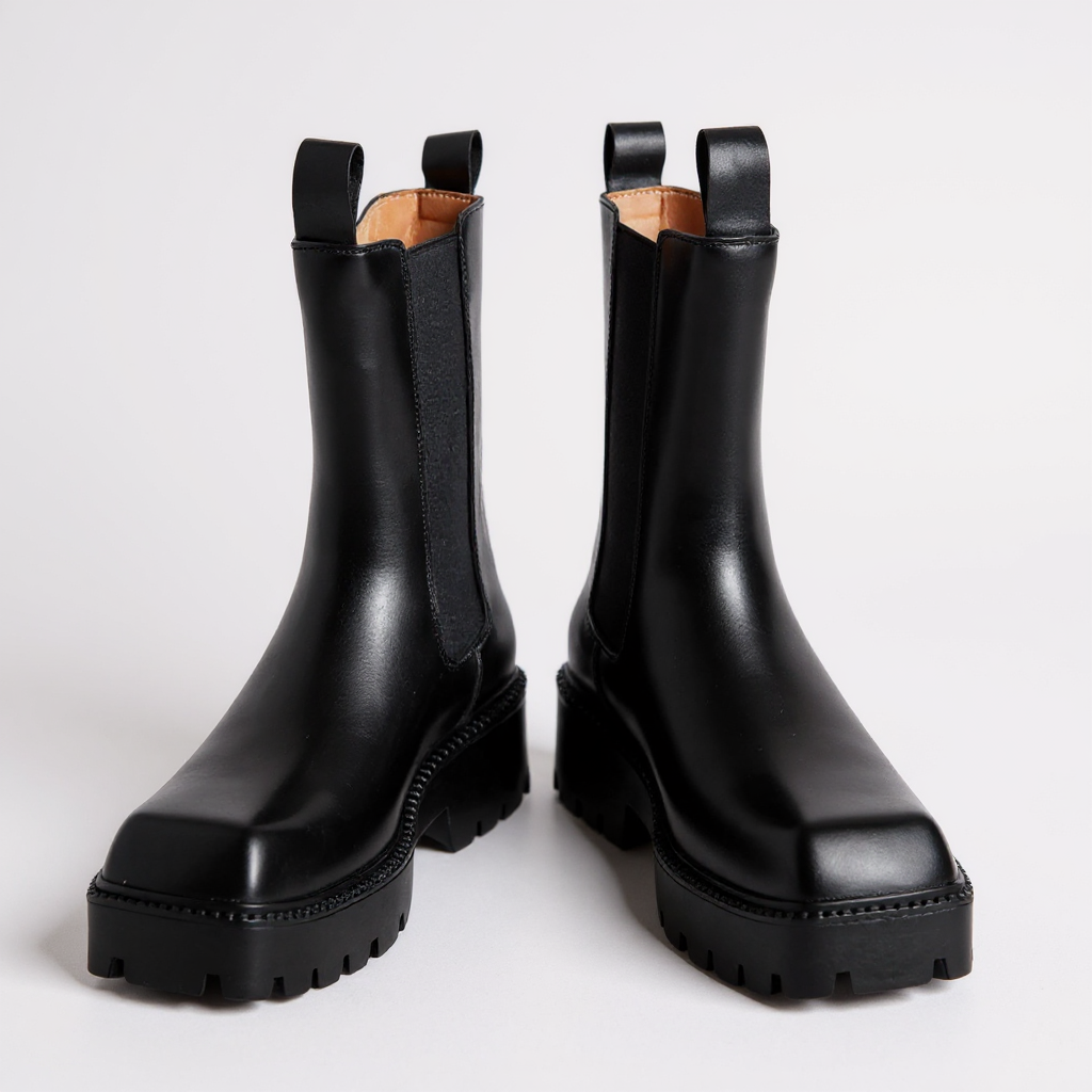 Haguel - Botines de Montar Chelsea Negras Mujer Punta Cuadrada de Suela Dentada