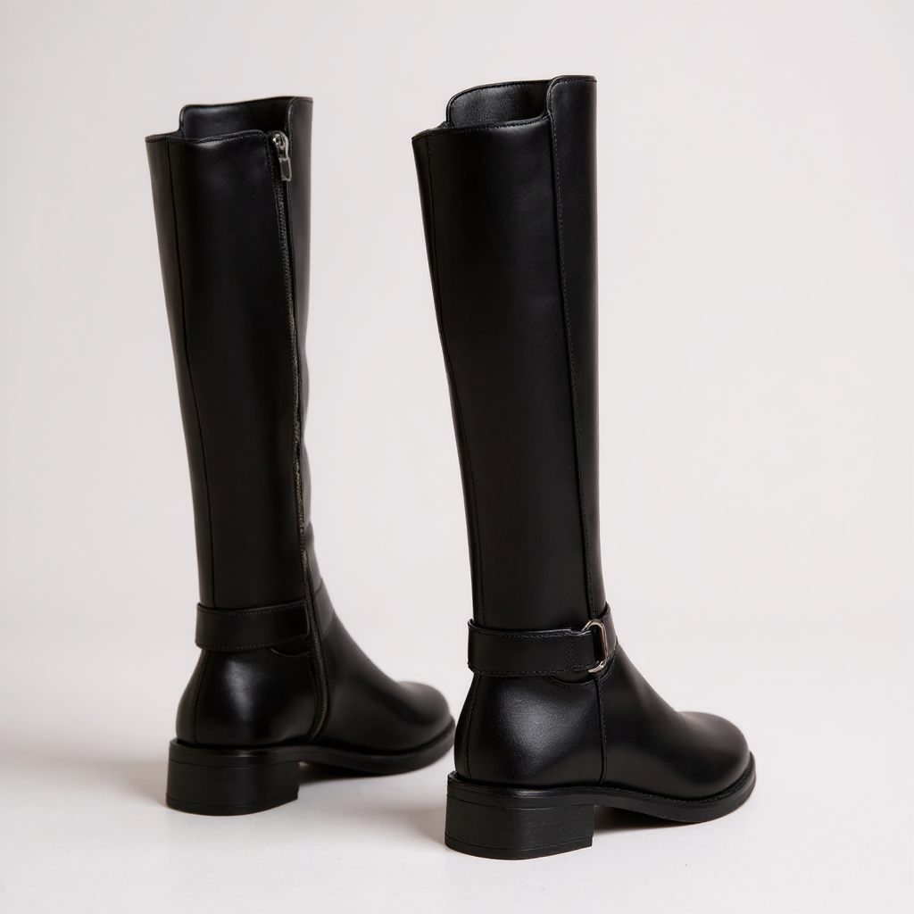 Athea - Botas de Montar Mujer Negras Elegante con Hebilla Metálico