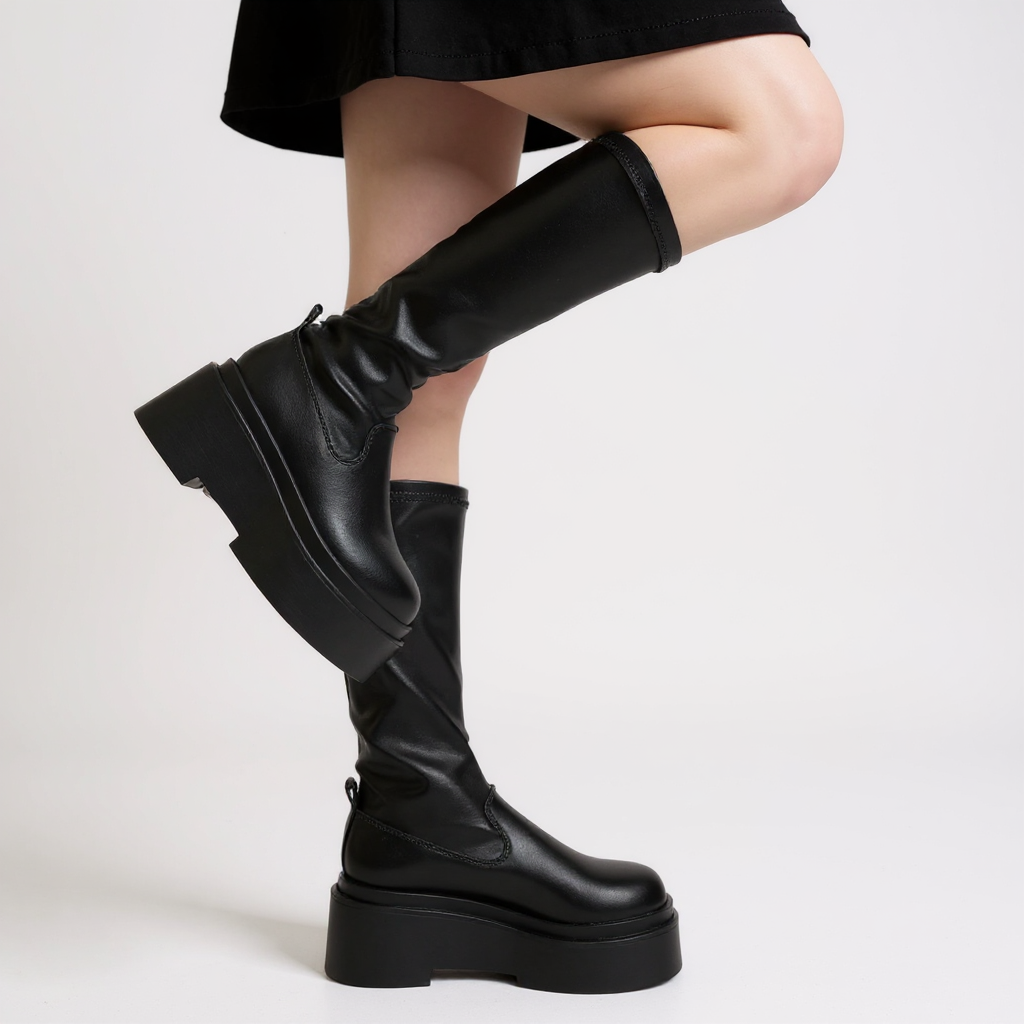 Dan - Botas de Montar Altas Mujer Negras Confortable Y Look de Tendencia