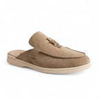 Sofia - Mocasín Mujer Ante Zueco Plana Elegante de Detalle Metálico