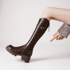 Halyn - Botas de Montar Mujer Tacón Grueso con Hebilla Dorada