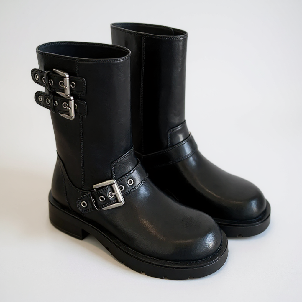 Urys - Botas de Montar Bajas Moteras Mujer Marrón Hebillas Metálicos