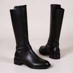 Athea - Botas de Montar Mujer Negras Elegante con Hebilla Metálico