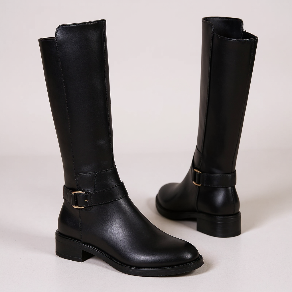 Athea - Botas de Montar Mujer Negras Elegante con Hebilla Metálico