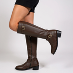Fanny - Botas de Montar Mujer Hebillas Doradas Y Tacón Bajo Elegante