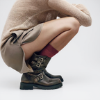 Urys - Botas de Montar Bajas Moteras Mujer Marrón Hebillas Metálicos