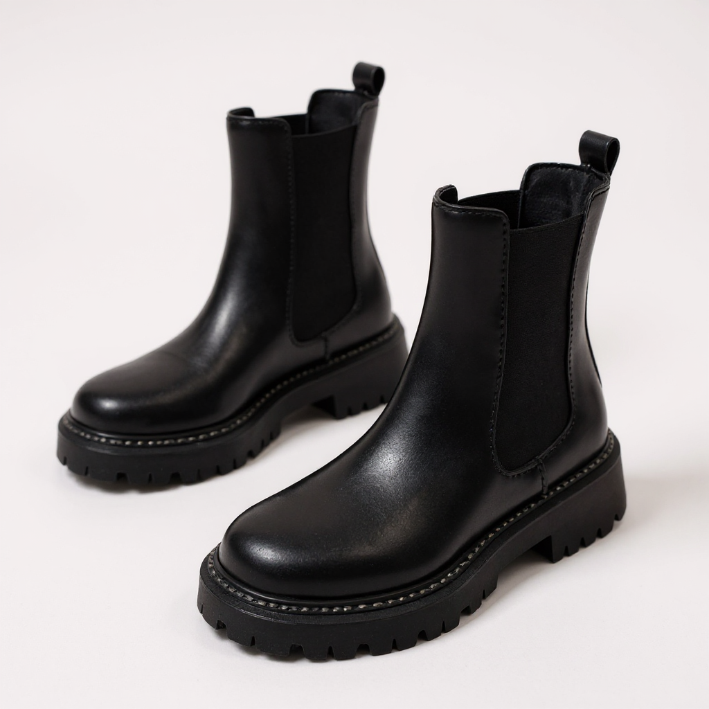 Cynthia - Botines de Montar Chelsea Mujer Negras Suela Gruesa
