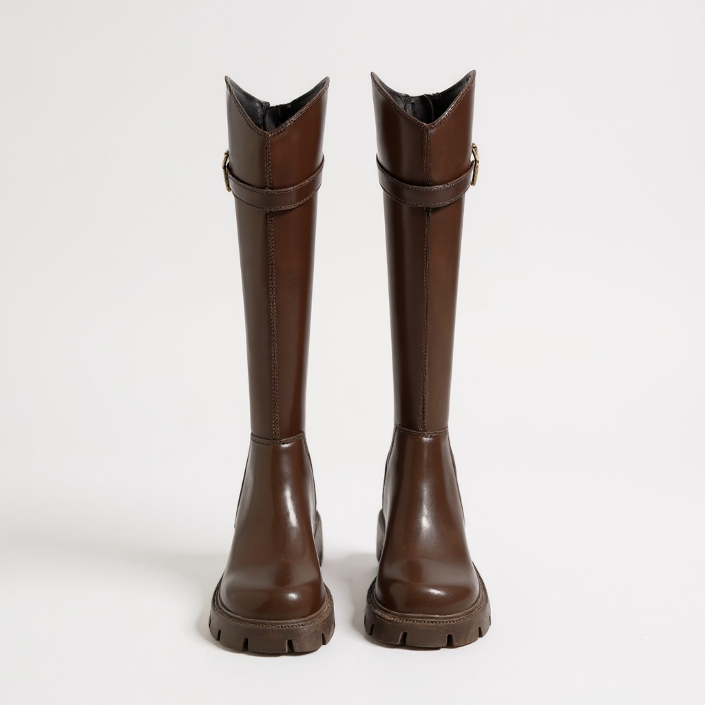 Halyn - Botas de Montar Mujer Tacón Grueso con Hebilla Dorada