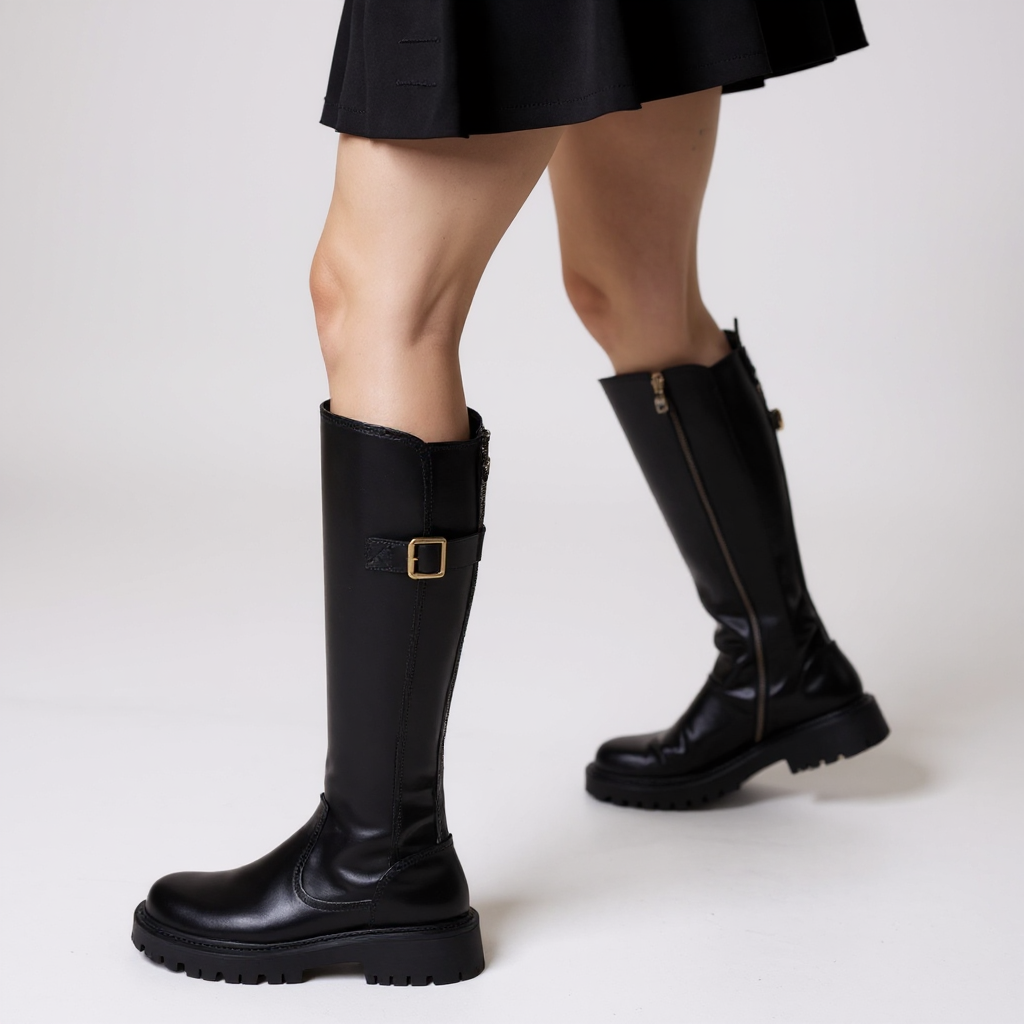 Sally - Botas de Montar Negras Mujer Elegantes de Tira