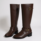 Fanny - Botas de Montar Mujer Hebillas Doradas Y Tacón Bajo Elegante