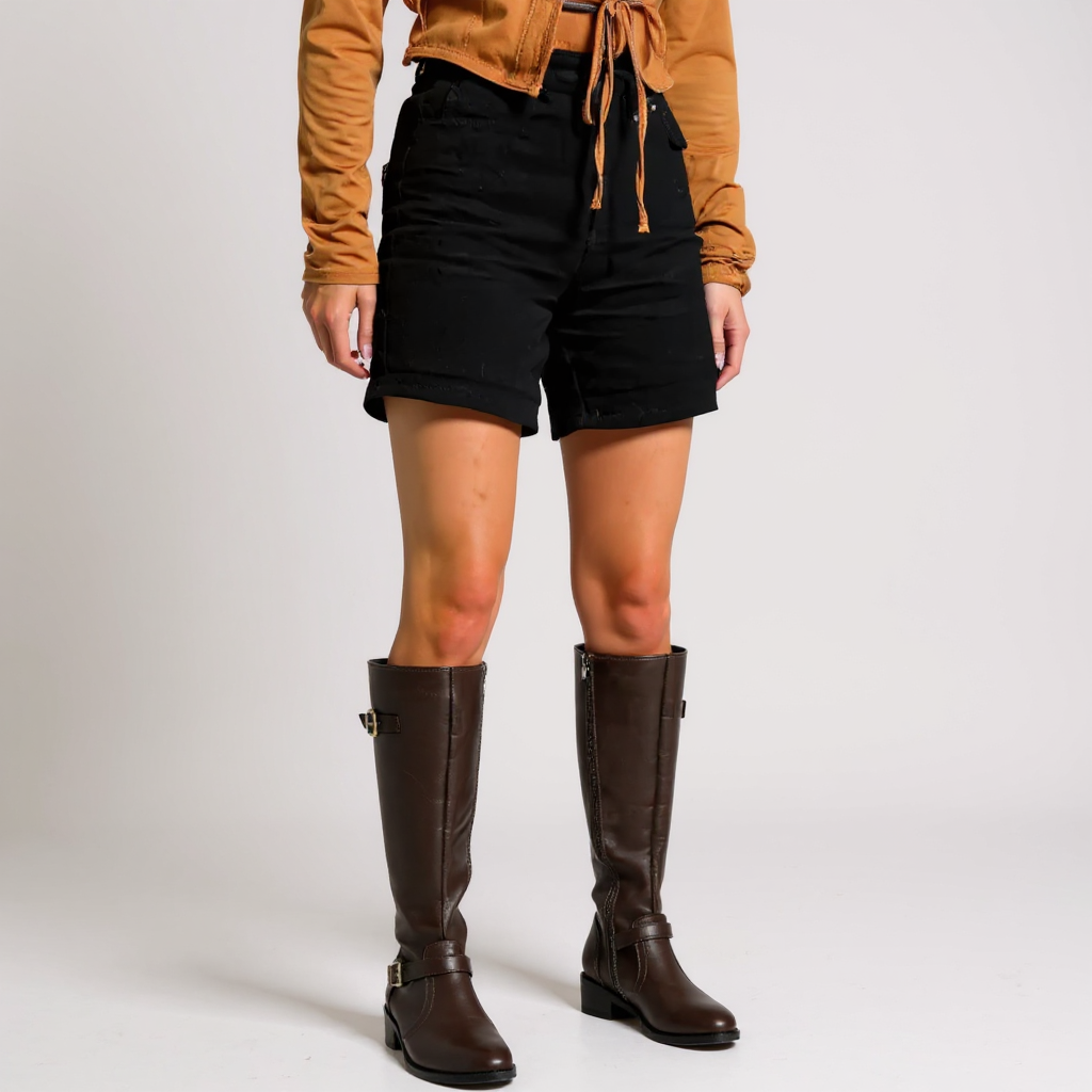Fanny - Botas de Montar Mujer Hebillas Doradas Y Tacón Bajo Elegante