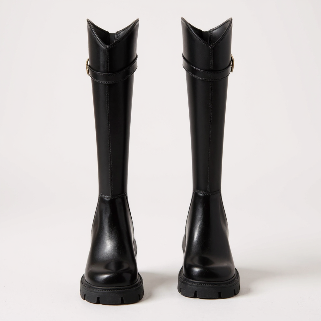 Halyn - Botas de Montar Mujer Tacón Grueso con Hebilla Dorada
