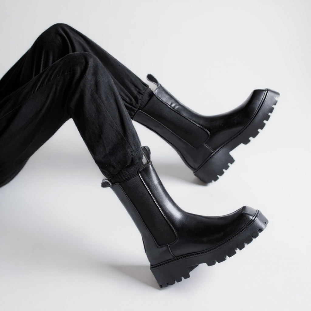 Haguel - Botines de Montar Chelsea Negras Mujer Punta Cuadrada de Suela Dentada
