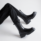 Haguel - Botines de Montar Chelsea Negras Mujer Punta Cuadrada de Suela Dentada