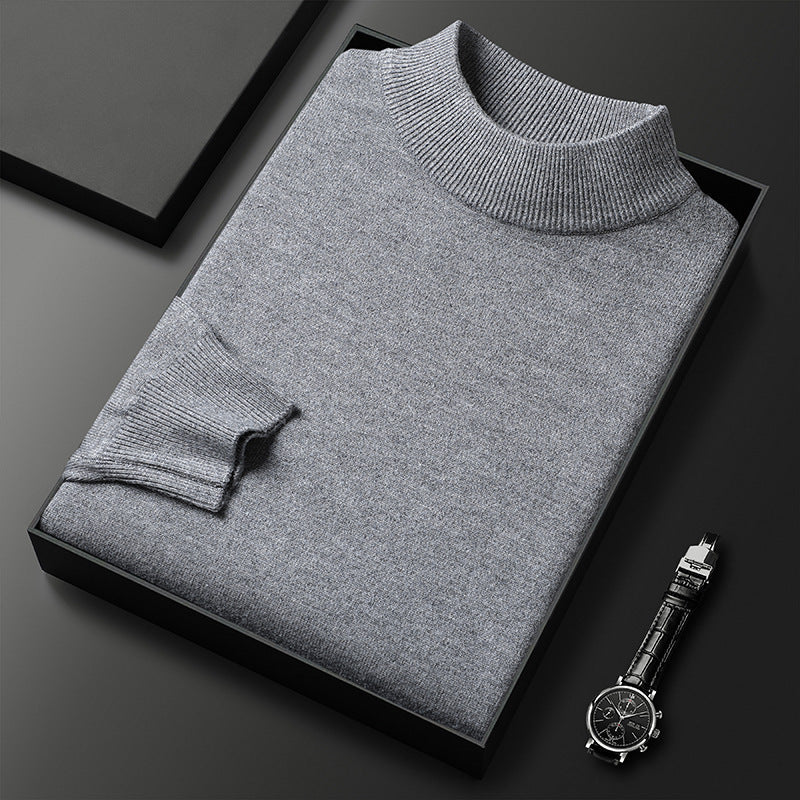 Suéter de invierno de punto para hombre, con cuello alto y media cremallera, elegante