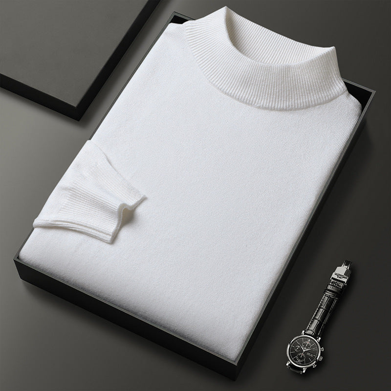 Suéter de invierno de punto para hombre, con cuello alto y media cremallera, elegante