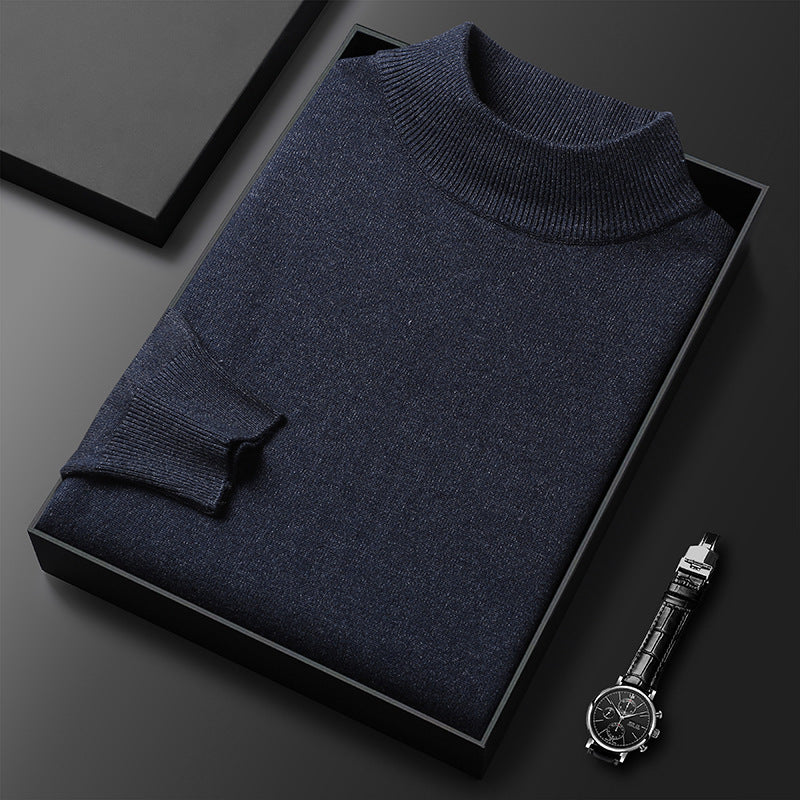 Suéter de invierno de punto para hombre, con cuello alto y media cremallera, elegante