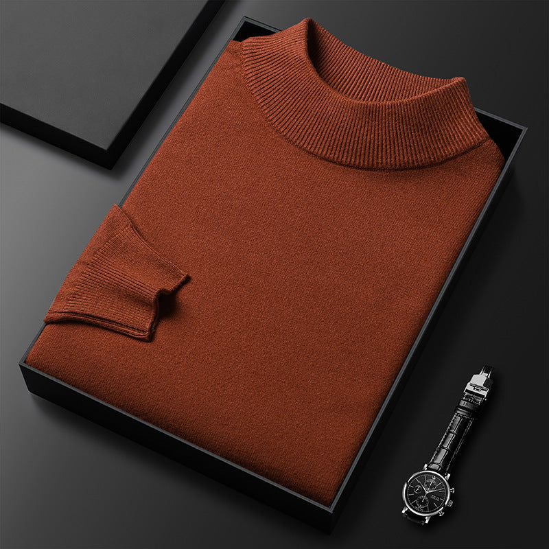 Suéter de invierno de punto para hombre, con cuello alto y media cremallera, elegante