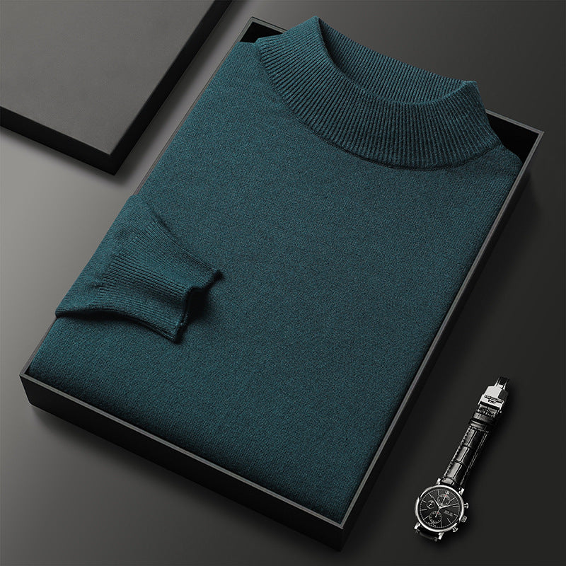 Suéter de invierno de punto para hombre, con cuello alto y media cremallera, elegante