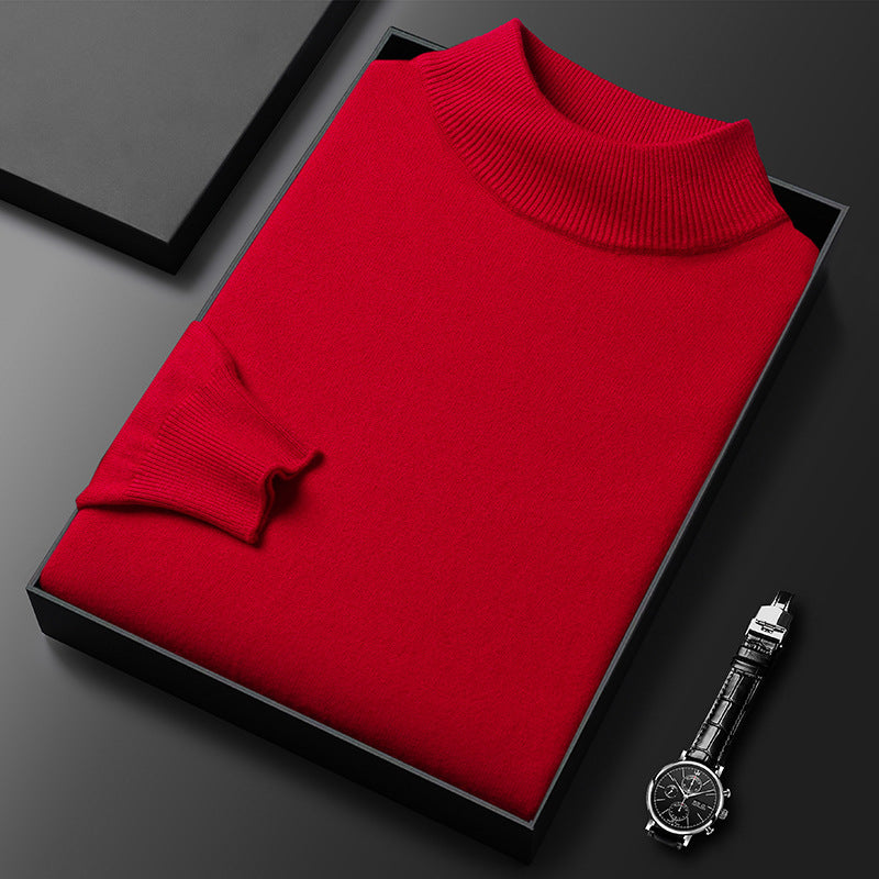 Suéter de invierno de punto para hombre, con cuello alto y media cremallera, elegante