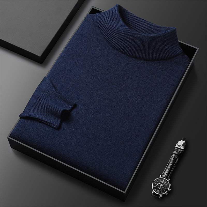 Suéter de invierno de punto para hombre, con cuello alto y media cremallera, elegante